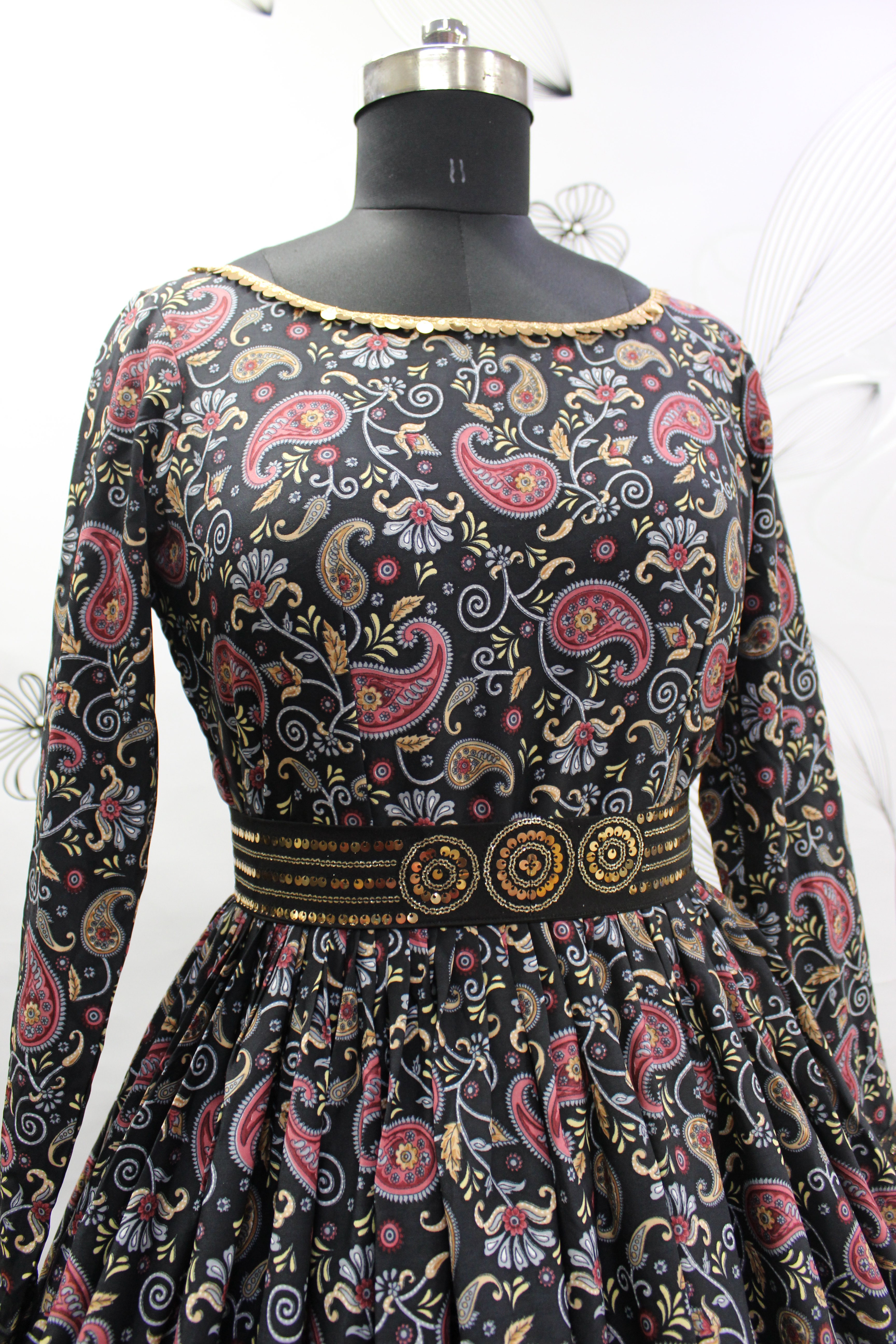 Designer black anrakali style kurti with floral print all over